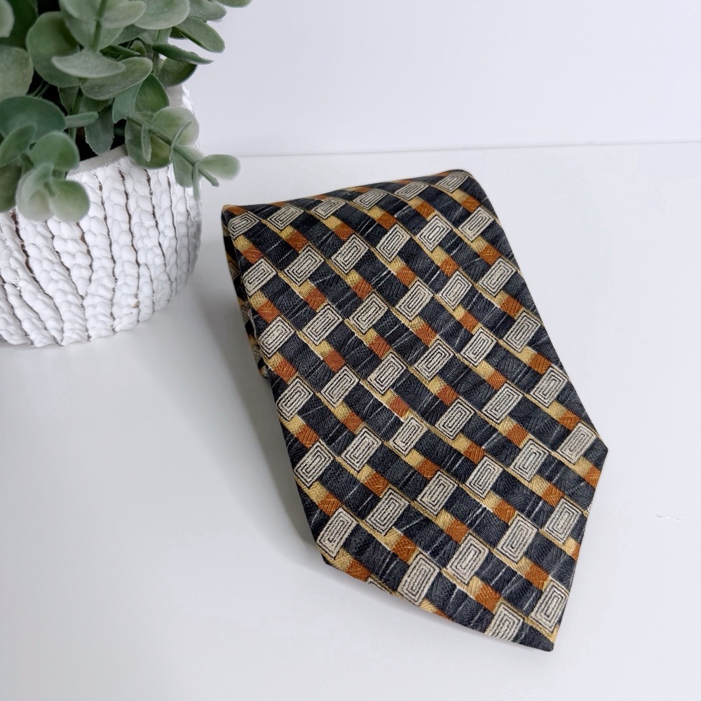 Boss Hugo Boss Men's Silk Necktie Gray Cream Geometric 3 3/4" X 58" Designer‎
